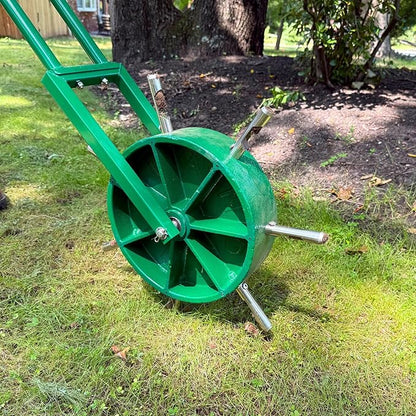 Landzie AeroCore Rolling Lawn Aerator – Manual Core Plug Aerator with Chamfered Hollow Tines – Heavy-Duty 38.8 Pound Wheel Aerator Lawn Tool – Push Yard Aerator Aeration Tool (Single)