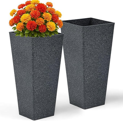 28" Tall Planters Set of 2, Oversized Terrazzo-Look PP Outdoor Pots for Plants, Versatile Indoor/Outdoor Flower Pots w/Drainage Hole for Patio, Garden, Porch & Living Room Decor, Ideal Gift