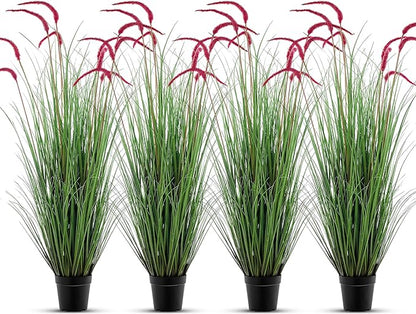 Jexine 4 Pieces Faux Plants Outdoor 4 ft Tall Artificial Grass Plant Potted Artificial Setaria Grass Faux Greenery Floor Plants for Housewarming Gift House Garden Lobby Outdoor (Purple)