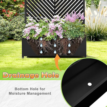 Metal Raised Garden Bed with Trellis, 2-in-1 Planter Box & Privacy Screen for Climbing Plants, Outdoor Standing Flower Bed with Drainage Holes, 35.4" L x 15.7" W x 70.1" H, Black-Parallel