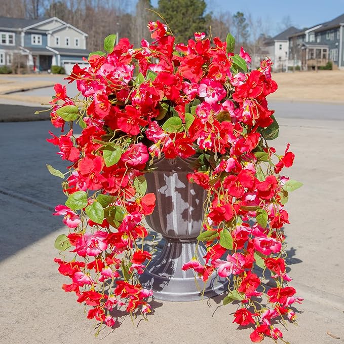 Fake Hibiscus Artificial Hanging Flowers Plants for Outdoors Spring Decoration, 2pcs Silk Hibiscus Vines Realistic UV Resistant Faux Flowers for Outside Planter Porch Patio Yard Wedding Party, Mix