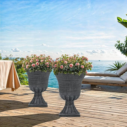 22" Tall Planters Set of 2, Washed Black Urn Outdoor Pots for Plants, Versatile Indoor/Outdoor Flower Pots w/Drainage Holes for Patio, Garden, Porch & Living Room Decor, Ideal Gift
