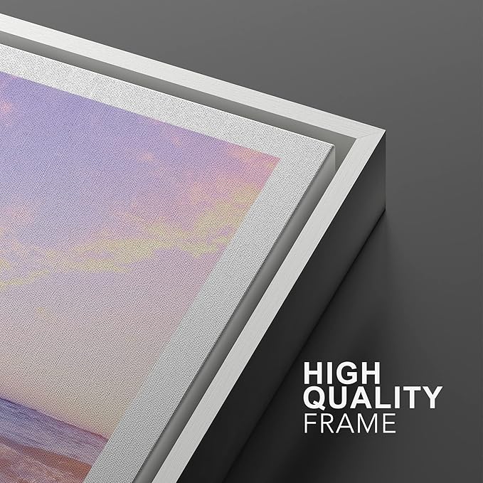 Ashbrook Framed Wall Art Print Set Pastel Dawn Sunset Ocean Beach Wave Landscape Nature Wilderness Photography Modern Art Scenic Colorful Chic for Living Room, Bedroom, Office - 16"x24"x3 White