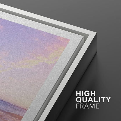 Ashbrook Framed Wall Art Print Set Pastel Dawn Sunset Ocean Beach Wave Landscape Nature Wilderness Photography Modern Art Scenic Colorful Chic for Living Room, Bedroom, Office - 16"x24"x3 White