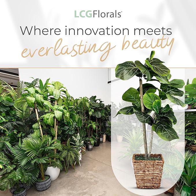 3.2ft Artificial Fiddle Leaf Fig Tree in Woven Basket - Real Wood Trunk, Preassembled, No Maintenance Indoor Faux Plant - Living Room, Home & Office Decor