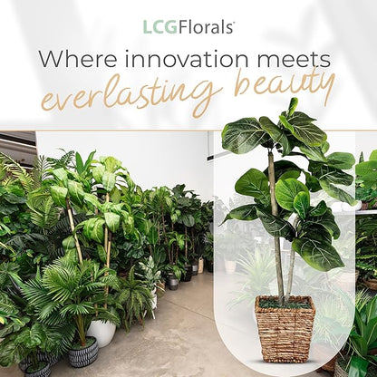 3.2ft Artificial Fiddle Leaf Fig Tree in Woven Basket - Real Wood Trunk, Preassembled, No Maintenance Indoor Faux Plant - Living Room, Home & Office Decor