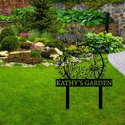 Personalized Metal Garden Sign with Stake, Custom Garden Decor for Outdoor, Custom Family Name Sign, Patio Decorations, Lawn Art, Farmhouse Decorative, Housewarming Gift (CstmDesign12)
