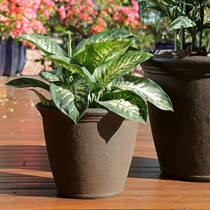Sunnydaze 15.25-Inch Anjelica Large Plastic Pot for Plants - Double-Walled Outdoor Polyresin Round Planter with Drillable Drainage Holes - Rust - 4pk