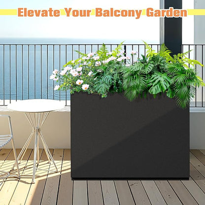 Rectangle Planter for Indoor & Outdoor, Tall and Long Planter Boxes with Drainage Holes, Mental Divider Planter Box All-Weather Use for Plants, Flowers, 29.9" L x 12" W x 24" H, Black