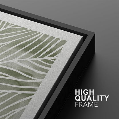 Ashbrook Framed Canvas Print Wall Art Set Abstract Jungle Green Pastel Plants Nature Wilderness Illustrations Modern Art Rustic Chic Colorful for Living Room, Bedroom, Office - 16"x24"x3 Black