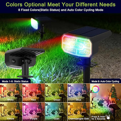 DAMINY Color Changing Solar Spot Lights 9 Lighting Modes, Outdoor Waterproof IP65,Multicolor RGB Christmas Spotlight for Gardens, Porches, Landscape, Yard Deconrations-4 Pack