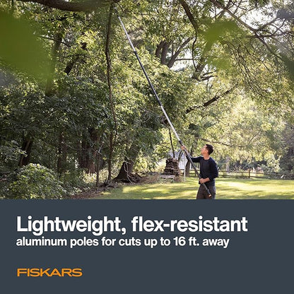 Fiskars XtendControl Extendable Tree Pruner (12 ft), Pole Saw, Adjustable Branch Trimmer with 15" X1 Saw, 3-6 ft Extension Poles, and Secure Locking System for Precision Cutting