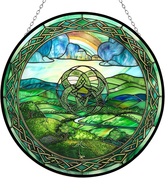 Ireland Stained Glass Sun Catcher, Wall Hanging Colored Decor Room Outdoor Window Decor, Halloween, Christmas Hanging Ornament Mother Day