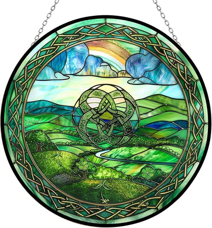 Ireland Stained Glass Sun Catcher, Wall Hanging Colored Decor Room Outdoor Window Decor, Halloween, Christmas Hanging Ornament Mother Day