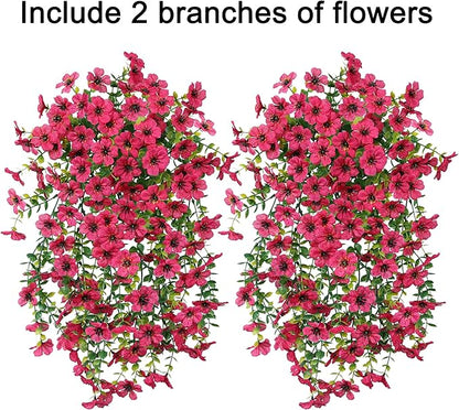 HyeFlora Artificial Flowers for Outdoors Fake Hanging Decoration, 2Pcs Hotpink Spring Decor, Realistic Plants, UV & Fading Resistant Silk Flower for Porch Patio Balcony Planter Yard