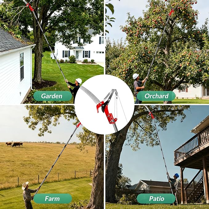 Suchtale 10FT Pole Saw for Tree Trimming, Manual Tree Pruner with Steel Blade & Scissors, Long Handle Branch Cutter Pole, Extendable Limb Trimmer for High Branches, Yard Garden Pruning Saw