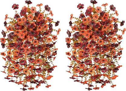 HyeFlora Artificial Autumn Flowers for Outdoors Fall Light Orange & Brown Daisy, Fake Hanging Decoration, 2Pcs Outside Decor, Realistic Plants, Silk Flower for Porch Patio Balcony Planter Yard