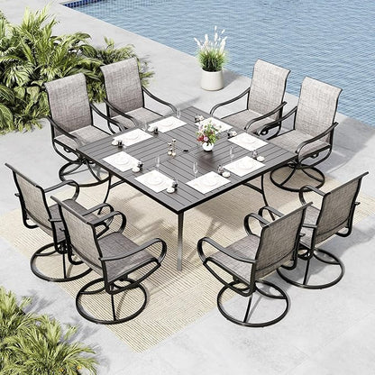 MFSTUDIO Patio Dining Set for 8, Patio Table and Chairs Set for Deck/Backyard/Poolside/Garden, 9 Piece Outdoor Dining Set with Umbrella Hole
