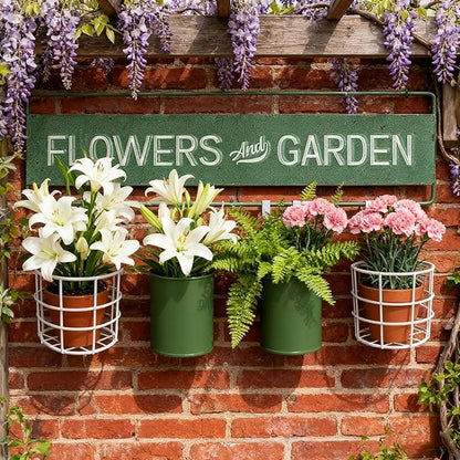 Vintage Metal Hanging Flower Pot Rustic Wall Mounted Planter, Decrative Farmhouse Plants Holder Succulents Tubs for Garden Railing Fence Patio Yard Outdoor Decor