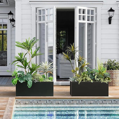 Wallowa Metallic Heavy Long and Large Outdoor/Indoor Planter, Rectangular Trough Planter Box, 38”Lx15”Wx15”H, 40Pounds, Black with Hand Brushed Gold Edge, No Assemble and Seamless