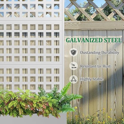 Metal Raised Garden Bed with Trellis, 2 in 1 Trellis with Planter Box & Privacy Screen for Climbing Plants, Vine, Outdoor Standing Flower Beds with Drainage Holes, 47.2" L x 16.7" W x 70.8" H, White