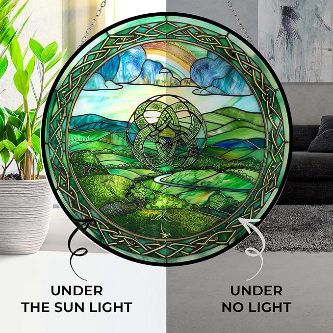 Ireland Stained Glass Sun Catcher, Wall Hanging Colored Decor Room Outdoor Window Decor, Halloween, Christmas Hanging Ornament Mother Day