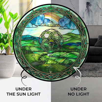 Ireland Stained Glass Sun Catcher, Wall Hanging Colored Decor Room Outdoor Window Decor, Halloween, Christmas Hanging Ornament Mother Day