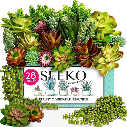 SEEKO Succulents Fake Succulents (28 Pack) – Premium Succulents Plants Artificial for Crafts - Large Assortment for Party, Garden, Home, Outdoor & DIY Floral Decor