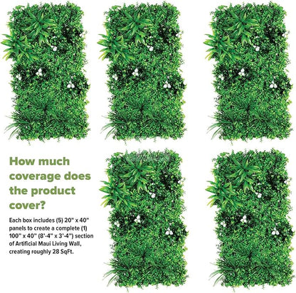 NatraHedge Artificial Maui Living Wall Vertical Garden for Outdoor Hedge Installments or Indoor Decor (5 Pack) 28 SQF