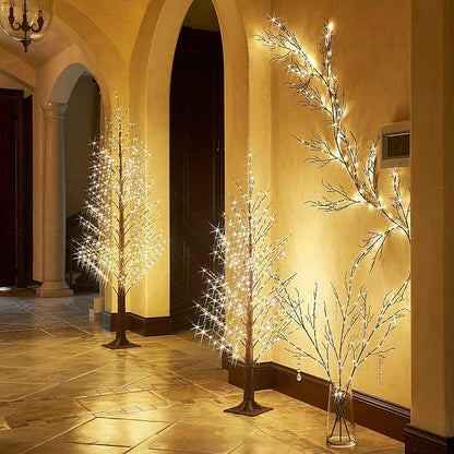 Hairui Lighted Brown Alpine Tree with 450L 810L Warm White Fairy Lights 4FT 6FT, Twig Tree with Lights for Indoor Outdoor Home Christmas Winter Holidays Party Decoration