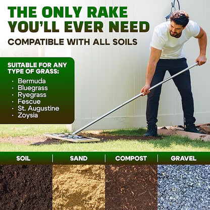 Oris Garden® Lawn Leveling Rake 30 inch - Ground Leveler for yard, sand, soil, grass - Dirt leveling tool, heavy duty stainless steel rakes for golf, grading, gravel, pool seeding, levelling (30 inch)