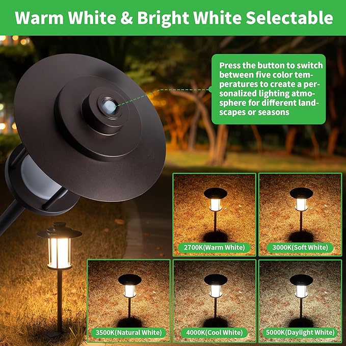 Outdoor Pathway Lights Wired 12V, 2700K/3000K/3500K/4000K/5000K Selectable Landscape Path Light Waterproof, LED Walkway Fixture Electric, ORB Aluminum for All Weather Garden Yard (12 Pack)