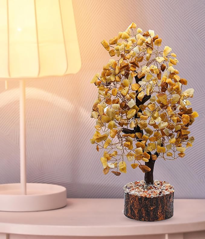 Yellow Jasper Natural Healing Premium Crystal Bonsai Feng Shui Fortune Money Tree of Life for Home Office Decor (Gift Box Ready,10-12 Inch)