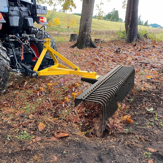 YITAMOTOR 3 Point Landscape Rock Rake for Category 1, 5 FT Attach Tractor Rake with 360 Degree Rotation, Tow-Behind Lawn Garden Tool Attachment for Compact Tractors