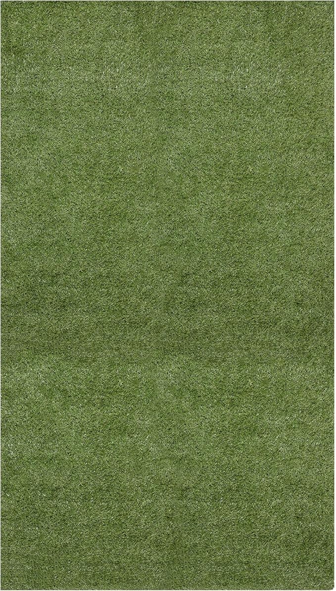 Ottomanson 6' x 6'6" Artificial Faux Grass Rug - Realistic Turf with UV Protection - Perforated for Easy Drainage - Durable, Hose-Off Synthetic Lawn Carpet for Indoor & Outdoor Use, Green