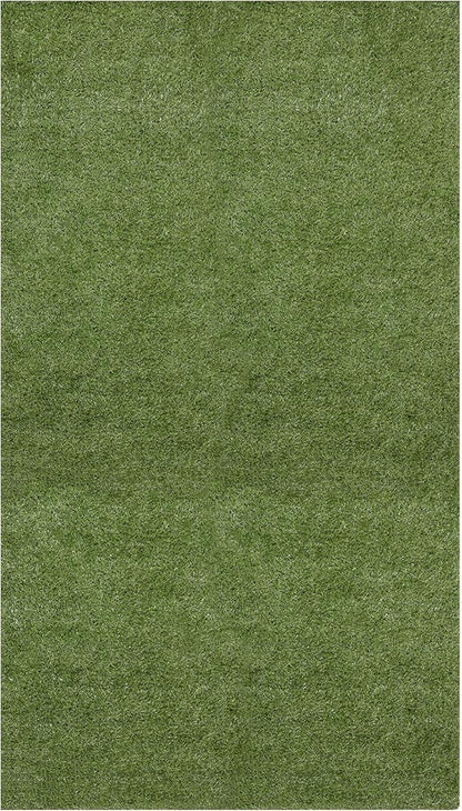 Ottomanson 6'6" x 38' Artificial Faux Grass Rug - Realistic Turf with UV Protection - Perforated for Easy Drainage - Durable, Hose-Off Synthetic Lawn Carpet for Indoor & Outdoor Use, Green