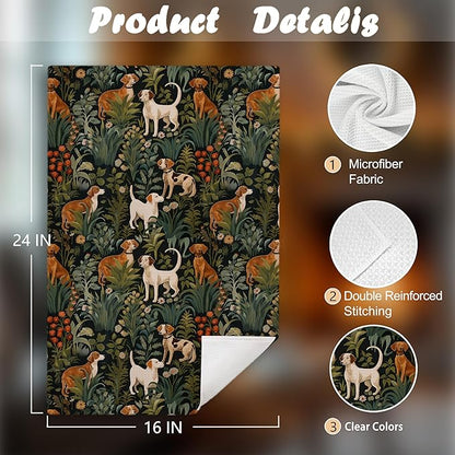 Vintage Floral Beagle Dog Kitchen Towels, Beagle Gifts Decorative Hand Towels for Bathroom, Cottagecore Flower Botanical Dish Tea Towel for Kitchen Decor, 16x24 Inch