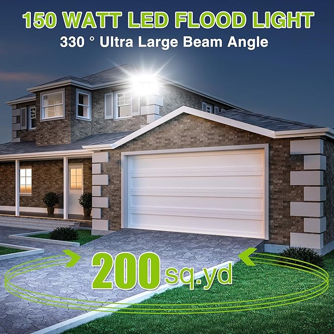 STASUN 2 Pack LED Flood Lights Outdoor, Max Series 150W 15000lm 6000K Daylight IP66 Waterproof, Commercial Parking Lot Lights, 3 Heads for Yard Street Stadium Outdoor Area Floodlight Security Light