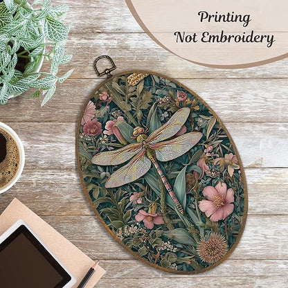 LKETW Vintage Floral Butterfly Dragonfly Oval Wall Art Decor, Dark Cottagecore Oval Canvas Hanging Decor, Rustic Wildflower Insect Wall Decorations for Home Living Room Bedroom, 8.6x11.4 Inch Set of 2