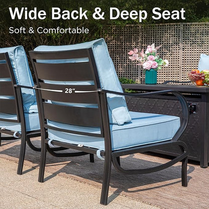 PHI VILLA Patio Metal Sofa Chair for 2, Deluxe Outdoor Patio Set with 2 Stable Padded Sofa Chair(Blue)