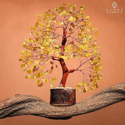 KARMAPLEDGE Crystal Tree Gifts for Women, Chakra Healing Citrine Crystals Handmade Tree of Life for Home and Office Desk Decoration, Reiki Healing, Good Luck, Positive Energy, Money, Birthday Gifts