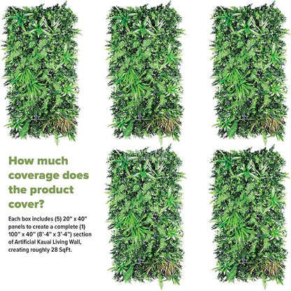 NatraHedge Artificial Kauai Living Wall Vertical Garden for Outdoor Hedge Installments or Indoor Decor (5 Pack) 28 SQF