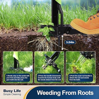 Yocada Stand Up Weed Puller Tool Heavy Duty 4 Manganese Steel Claws Gardening Hand Weeding Tool with 39" Ergonomic Long Handle Easy Eject Mechanism for Weeding