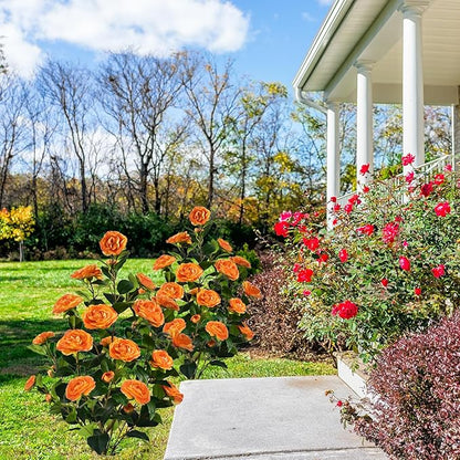 Artificial Camellia Tree with Spike, 36” Tall Faux Artificial Plants Outdoor Flower Tree with Orange Blooming Camellia Flower, Fake Flower Tree for Home, Garden Decor(Orange)