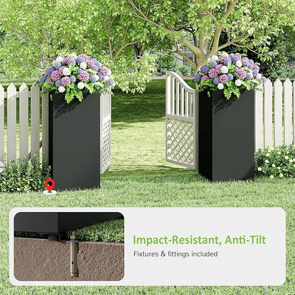 Set of 4 Planter Box Outdoor 30" H x 14.4" W x 13.6" D- Tall Planters for Outdoor Patio/Porch, All-Weather with Anti-Dumping Kit, Durable Galvanized Steel, Modern Design for Plants, Flower