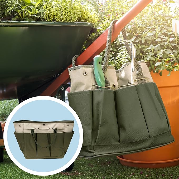 Ferry Morse Garden Tool Bag, 8 Pockets Gardening Bag, Heavy Duty Garden Tote Caddy