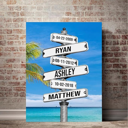 Personalized Family Street Sign Multi-Name Canvas, Custom Date Of Birth With Names Poster, Street Signs Customized, Best Gifts For Mom/Dad, Birthday, Christmas Gift For Family #9