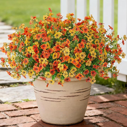 Artificial Fake Plants Flowers for Outdoor Spring Summer Decor,12 Bundles Faux Silk Daisy for Planter Pot Colorful UV Resistant Look Real for Front Door Porch Patio Outside Yard(Yellow Orange)