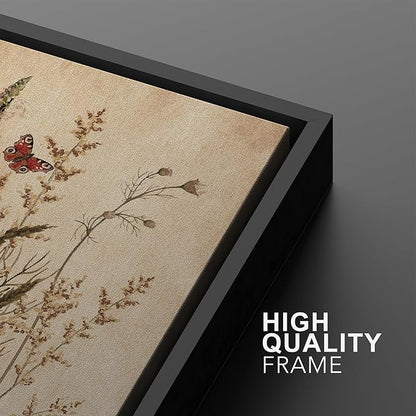 Ashbrook Framed Canvas Print Wall Art Set Vintage Wildflower Bouquet Nature Wilderness Illustrations Modern Art Decorative Floral Botanical Minimal Calm/Relax/Cozy for Bedroom - 24"x36"x3 BLACK
