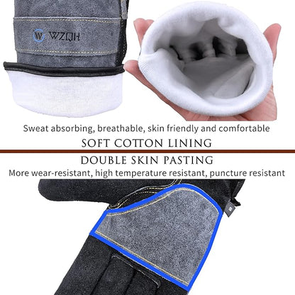 Leather Work Gloves for Men or Women. Small Glove for Gardening, Tig/Mig Welding, Construction, Chainsaw, Farm, Ranch, etc. Cowhide, Cotton Lined, Utility, Firm Grip, Durable. Grey-Black S